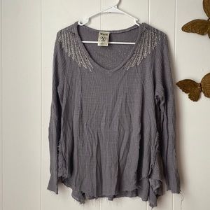 Vocal Grey Eagle Embellished Long Sleeve Shirt